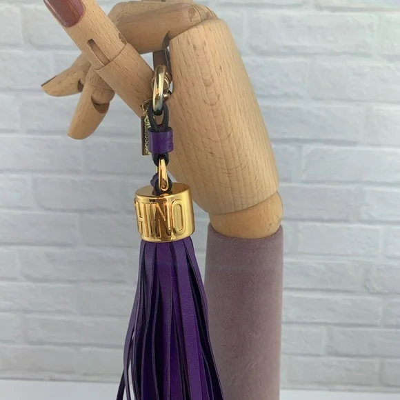 MOSCHINO Couture LEATHER Long Tassel Keychain Bag Charm Purple - Picture 8 of 10